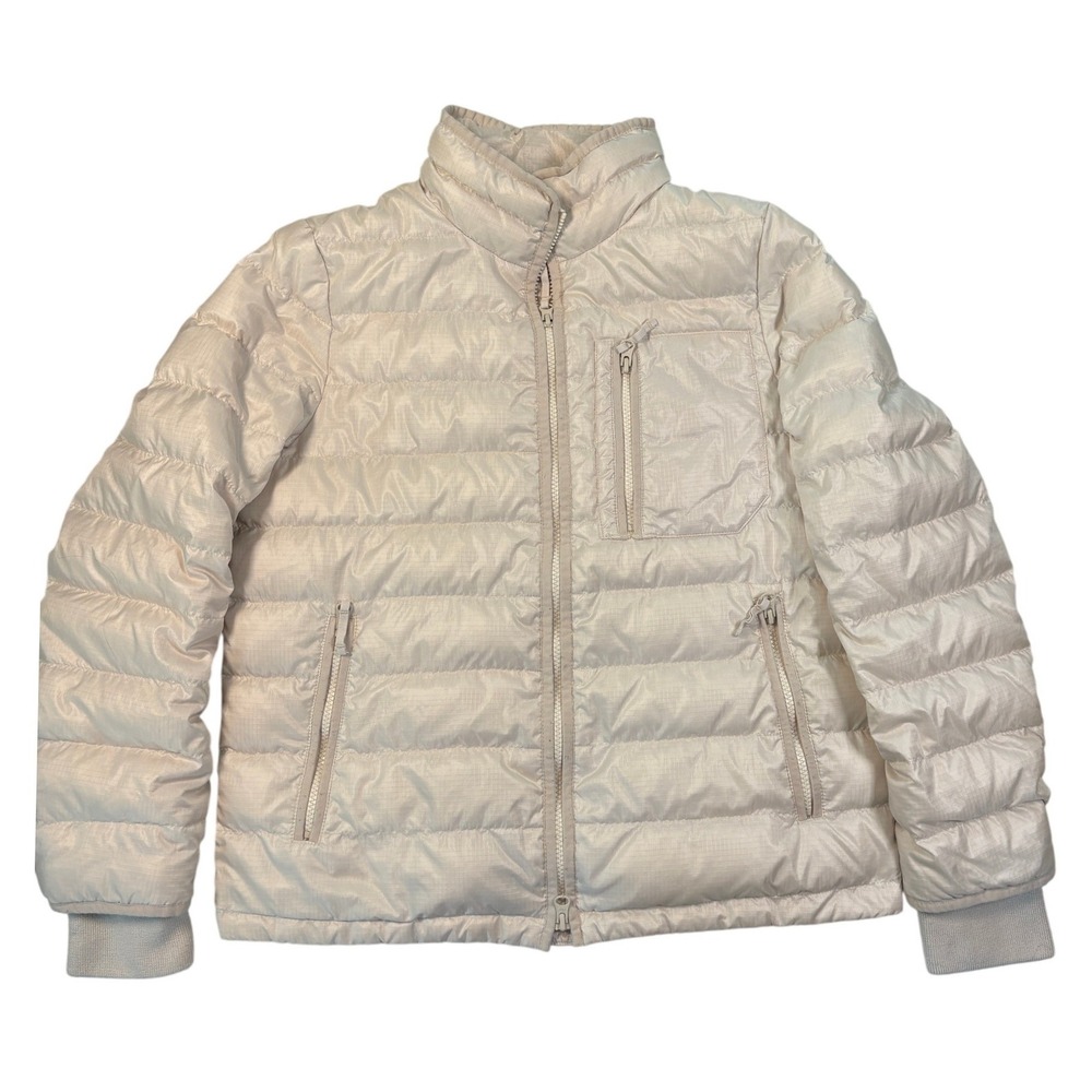 J.Crew Mens Down Puffer Jacket Cream Ripstop Quilted Full Zip Coat Medium